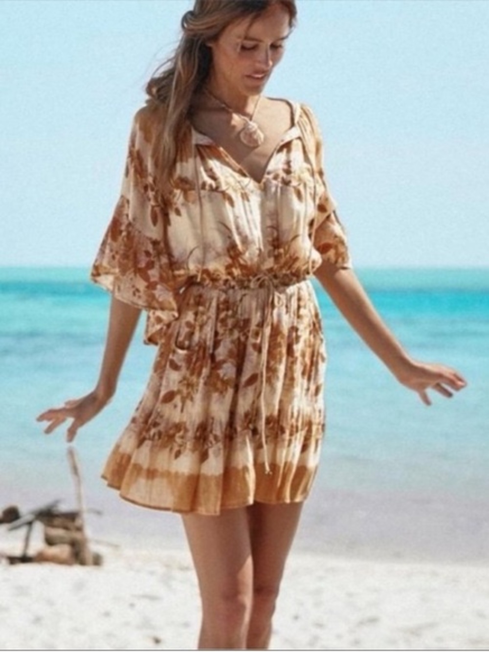 Spell & The Gypsy Ophelia Mini Dress Mustard Floral Metallic Stripe Size M - Picture 3 of 10